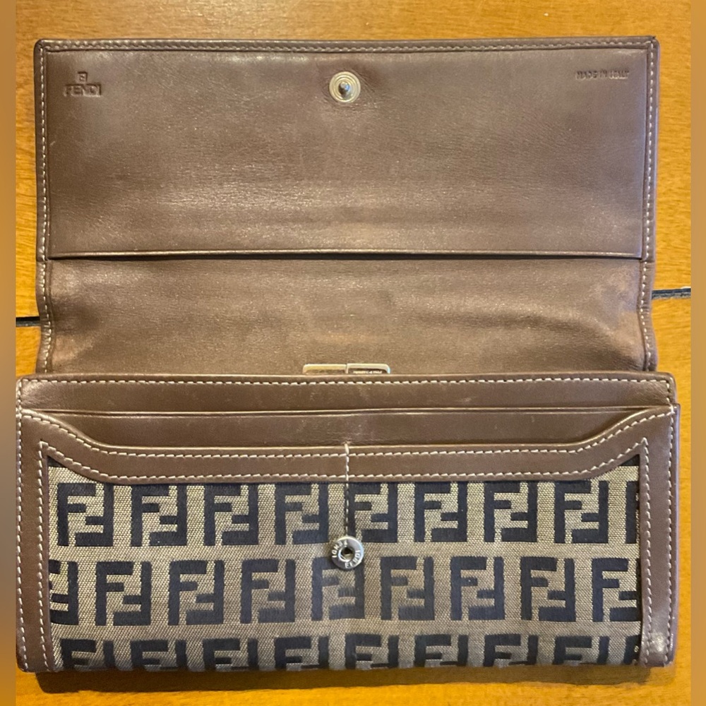 Fendi Brown & Black Zucca Canvas Leather Continental Wallet - Picture 3 of 16